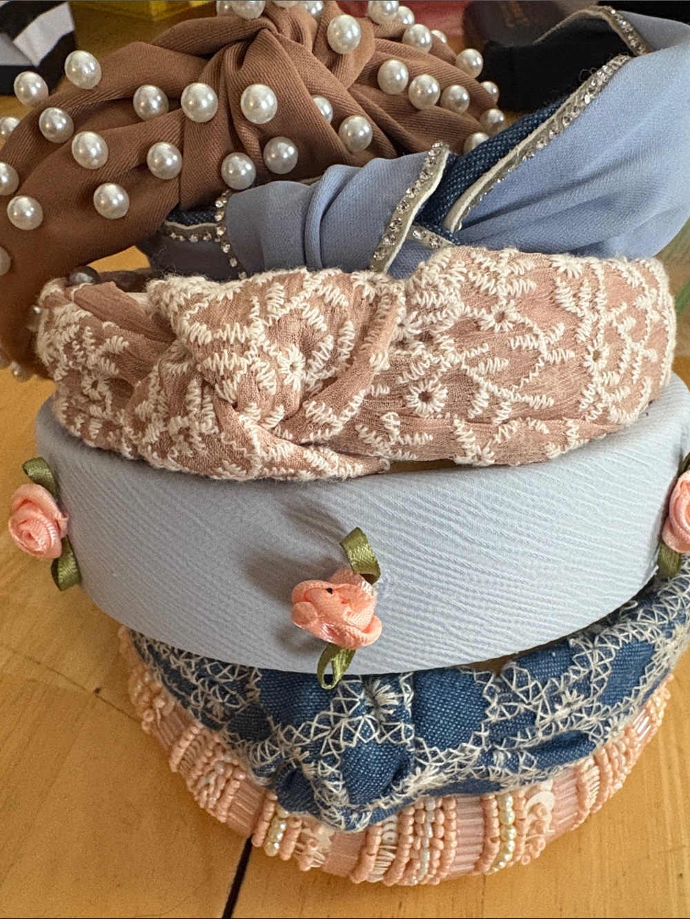Embellished Headband Set in Blue & Brown Like New